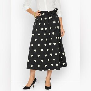 Talbots tie Waist Faille Midi Skirt w/ Heart Pattern
